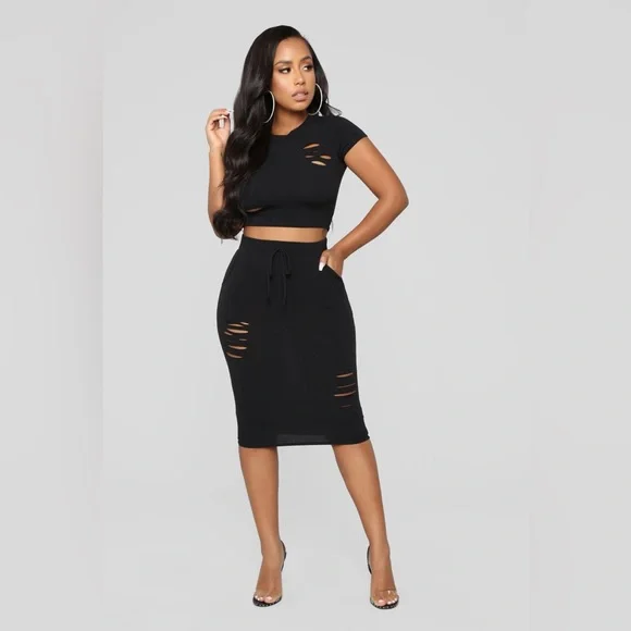 Fashion Nova | Skirts | Two Piece Skirt Set 2 Pc Outfits Short Sleeve Crop  Tops Bodycon High Waist Skirt | Poshmark
